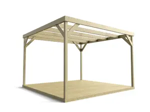 Wooden box pergola and decking, complete DIY kit (3.6m x 3.6m, Light green (natural) finish)