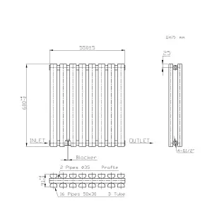 Rinse Bathrooms 600x550mm White Horizontal Designer Radiator Double Column Radiator Rad Rectangular Flat Panel