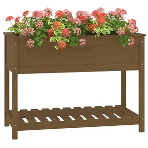 Berkfield Planter with Shelf Honey Brown 111.5x54x81 cm Solid Wood Pine