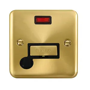 Curved Satin / Brushed Brass 13A Fused Ingot Connection Unit With Neon With Flex - Black Trim - SE Home