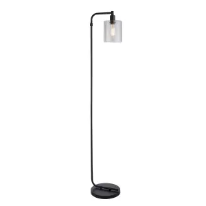 Torton Matt Black with Clear Glass Shade Modern 1 Light Floor Light