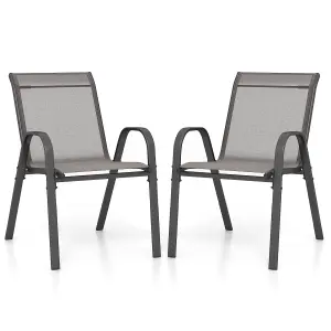 Costway Set of 2 Patio Chairs Stackable Metal Breathable Fabric Dining Chair