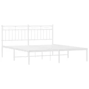 Berkfield Metal Bed Frame with Headboard White 150x200 cm