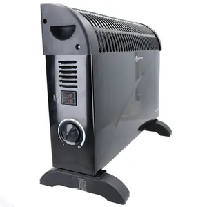 2KW Free Standing Electric Convector Heater with Adjustable Thermostat Black