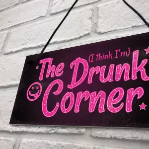 Red Ocean The Drunk Corner Shabby Chic Hanging Plaque Vodka Home Bar Pub Man Cave Garden Sign