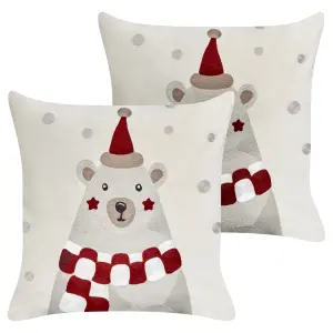 Set of 2 Cushions JELLIES Velvet 45 x 45 cm Animal Embroidery Off-White