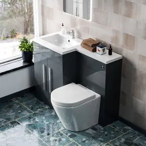 Nes Home 1100mm LH Freestanding Grey Vanity with BTW Rimless Toilet, WC & Basin