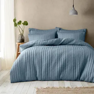 Tamba Jersey Stripe Double Duvet Cover Set with Pillowcases Blue / Single Duvet Cover + 1 Standard Pillowcase