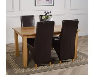 Oslo 150 x 90 cm Medium Oak Dining Table and 4 Chairs Dining Set with Lola Brown Leather Chairs