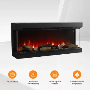 3-Sided Smart Fires Black Electric Fireplace Freestanding or Inset Fireplace, 50in