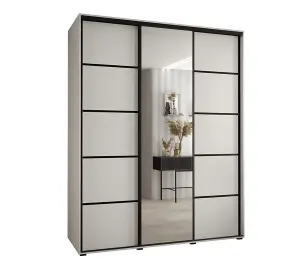 Elegant White Mirrored Cannes V Sliding Wardrobe H2050mm W2000mm D600mm with Custom Black Steel Handles and Decorative Strip