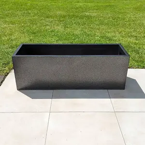 100cm Zinc Silver & Black Textured Trough Planter