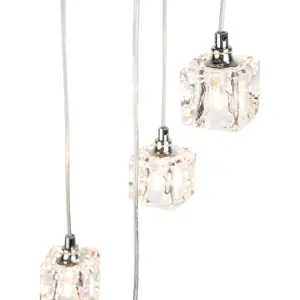 First Choice Lighting Pair of Chrome 5 Light Cluster Fitting with Ice Cube Glass Shades