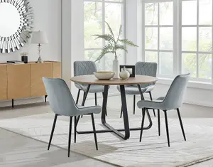 Furniturebox UK Santorini Brown Round Round Dining Table And 4 Grey Pesaro Black Leg Chairs