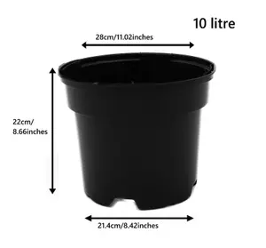 Black Plastic Plant Pot Flower Pots 10 Litre x 20 Pots