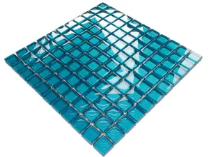 Glass mosaic on mesh for bathroom or kitchen 300mm x 300mm - Blue metal