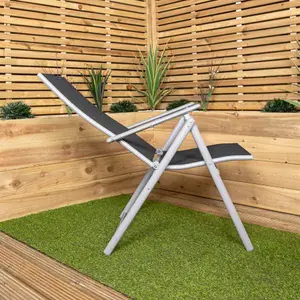 Outdoor Garden Patio Multi Position Reclining Folding Chair in Black and Silver