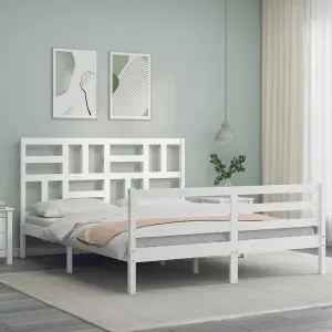 Berkfield Bed Frame without Mattress White King Size Solid Wood