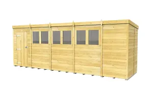 19 x 5 Feet Pent Shed - Single Door With Windows - Wood - L147 x W560 x H201 cm