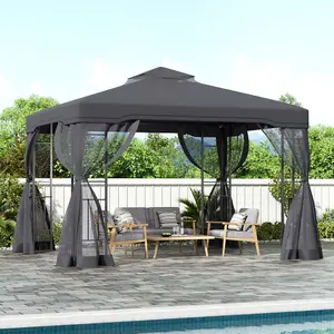 Dark Grey Outdoor Steel Garden Gazebo With Canopy