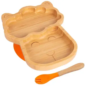 Bamboo Llama Baby Weaning Plate & Fork Set - Orange