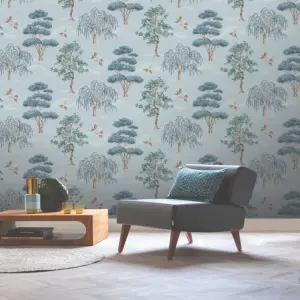 Elegant Home Vintage Light Blue Willow Woodlands Birds Wallpaper 283883