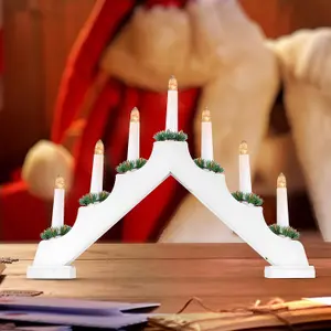 7 LED Wooden Christmas B/O Candle Bridge - White