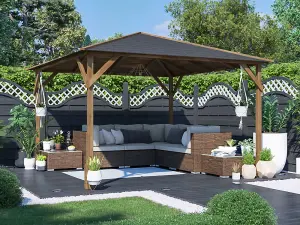 Dunster House Wooden Gazebo Utopia 300 3m x 3m Heavy Duty Garden Shelter Pressure Treated and Roof Shingles