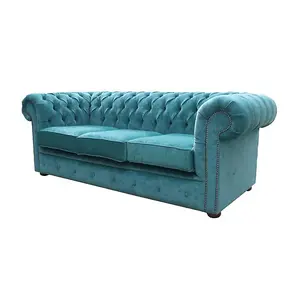 Chesterfield Handmade 3 Seater Sofa Settee Pimlico Petrol Fabric In Classic Style