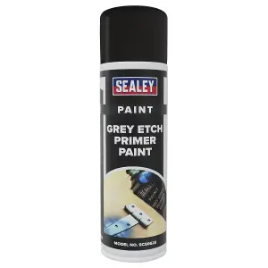 Sealey Grey Etch Primer Paint 0.5L Spray Fine Coverage Adhesive Fast Dry SCS062S