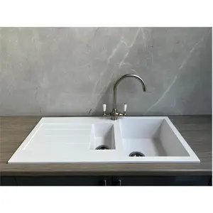 Liquida ELL15WH 1.5 Bowl Comite Reversible Inset White Kitchen Sink With Wastes