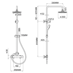 Rinse Bathrooms Thermostat Shower System, Round Twin Head Thermostatic Shower Mixer Set with 8" Rainfall Shower Head