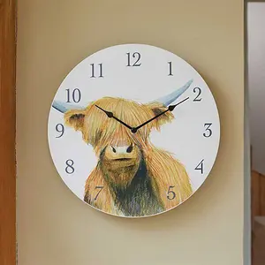 12" Garden Wall Highland Cow Clock Outdoor Weather Resistant Decorative Home Decor