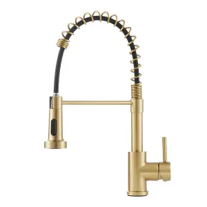 Gold Stainless Steel Side Lever Kitchen Spring Neck Pull Out Kitchen Tap Mixer Tap