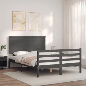 Berkfield Bed Frame with Headboard Grey 140x190 cm Solid Wood