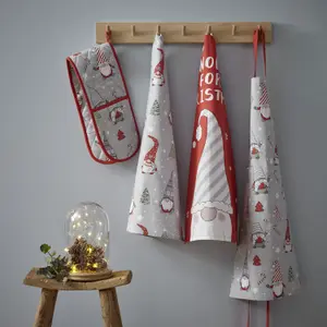 Catherine Lansfield Dining Christmas Gnomes 70x80cm Adult Apron Grey/ Red