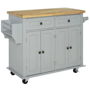 HOMCOM Rolling Kitchen Island Cart with Rubber Wood Top, Spices Grey