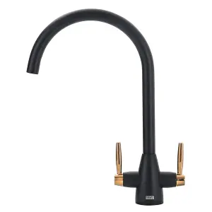 Black Brass Twin Lever Mono Kitchen Tap Mixer Tap