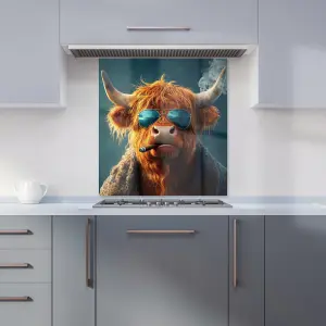 Highland Cow With Glasses Kitchen Splashback