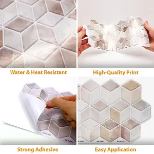 Walplus Cream Stone Hexacube Wall Tile - 12pcs Tile Stickers PVC