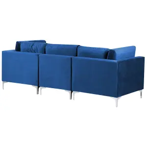 3 Seater Modular Velvet Sofa with Ottoman Blue EVJA