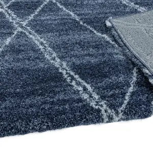 Blue Cream Geometric Luxurious Modern Shaggy Jute Backing Rug for Living Room Bedroom and Dining Room-120cm X 170cm