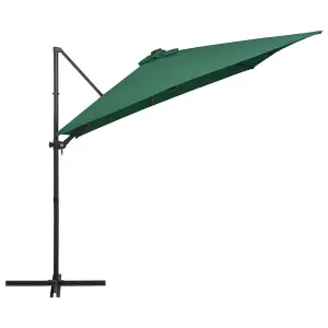 Berkfield Cantilever Umbrella with LED lights and Steel Pole 250x250 cm Green