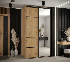 Rustic Oak Artisan Cannes V Sliding Wardrobe H2050mm W1300mm D600mm with Customisable Black Steel Handles