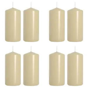 Pillar Candles, Pack of 8, Unscented, Long Burning Time, 10 x 5 cm / 4 x 2 in (Ivory, Matt)