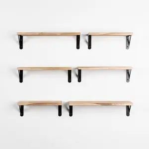 Floating Shelf Wall Mounted 6 Wood Shelves With Metal Brackets