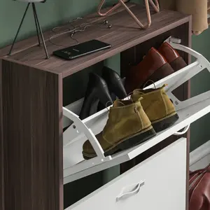 Vida Designs 2 Drawer Shoe Storage Cabinet Walnut and White