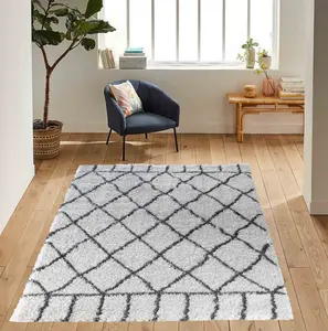 Moroccan Berber Shaggy Rugs Living Room Diamond Design Dark Cream 60x220 cm