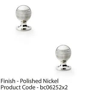 2 PACK - Reeded Ball Door Knob - 25mm Diameter Polished Nickel Lined Cupboard Pull Handle