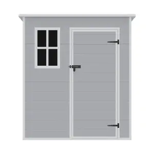 Grey Garden Shed Durable PP Storage Shed with Pent Roof, Window, and Vent, 6 x 6 ft